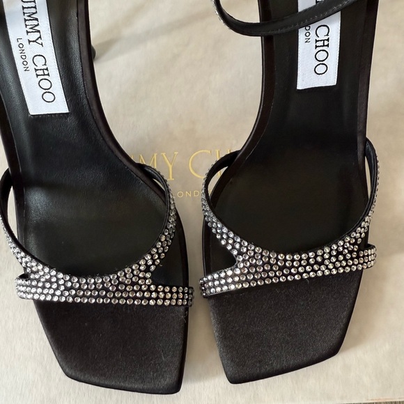 JIMMY CHOO Women's Ixia Embellished High Heel Sandals Rhinestone Black - Picture 8 of 14